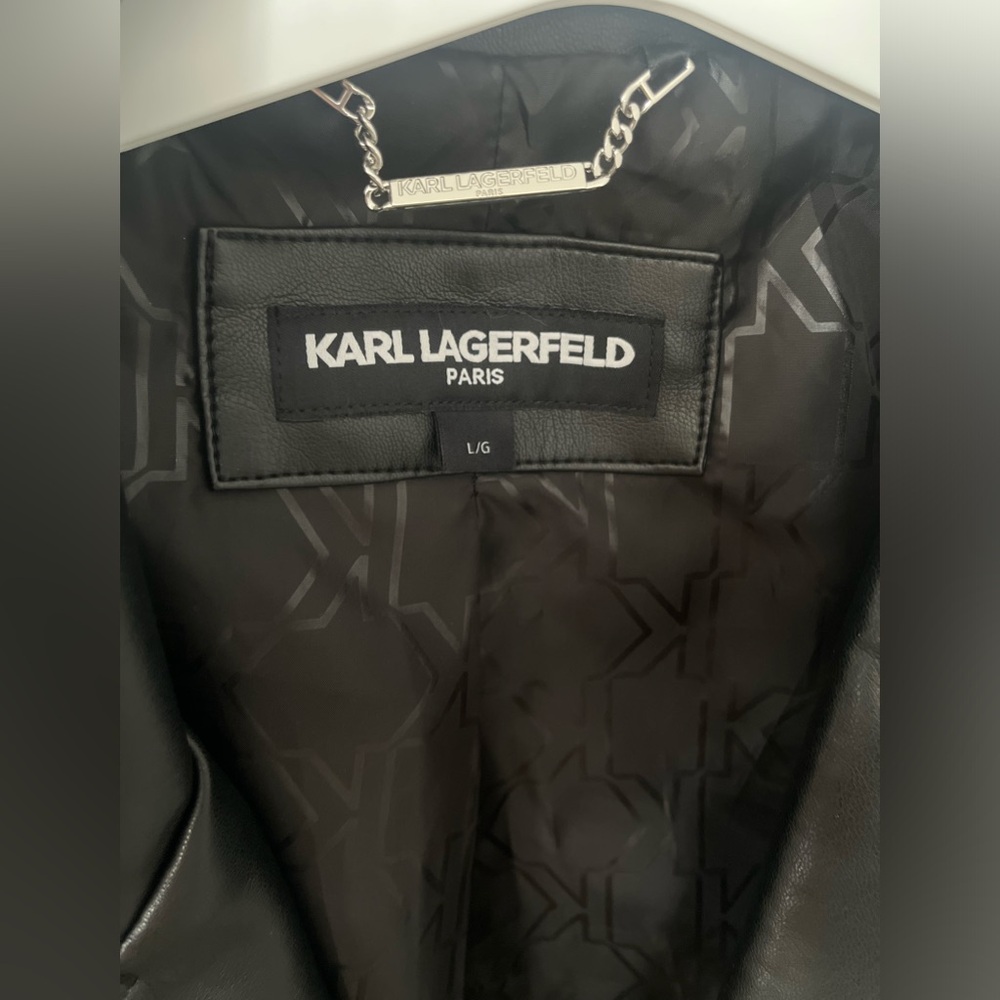 Karl Lagerfeld Paris Faux-Leather Asymmetric Moto Coat - Picture 3 of 3